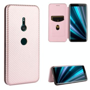 For Sony Xperia XZ3 Carbon Fiber Texture Horizontal Flip TPU + PC + PU Leather Case with Card Slot(Pink) (OEM)