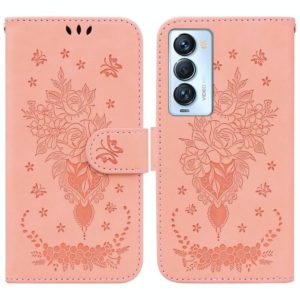 For Tecno Camon 18 Premier Butterfly Rose Embossed Leather Phone Case(Pink) (OEM)