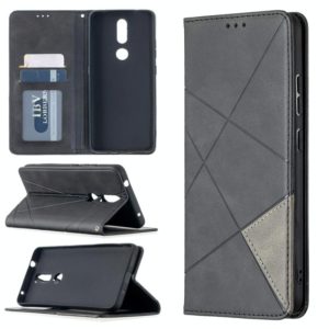 For Nokia 2.4 Rhombus Texture Horizontal Flip Magnetic Leather Case with Holder & Card Slots(Black) (OEM)