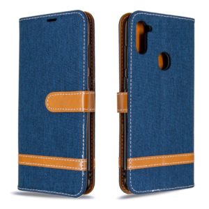 For Galaxy A11 Color Matching Denim Texture Horizontal Flip Leather Case with Holder & Card Slots & Wallet & Lanyard(Dark Blue) (OEM)