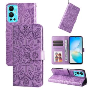 For Infinix Hot 12 Embossed Sunflower Leather Phone Case(Purple) (OEM)