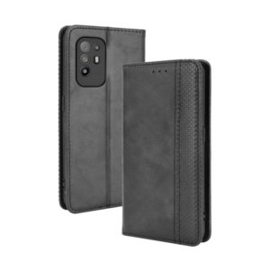 For OPPO A94 5G / Reno5Z 5G / F19 Pro+ 5G Magnetic Buckle Retro Crazy Horse Texture Horizontal Flip Leather Case with Holder & Card Slots & Photo Frame(Black) (OEM)