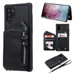 For Galaxy Note 10 Plus Dual Buckles Zipper Shockproof Back Cover Protective Case with Holder & Card Slots & Wallet & Lanyard & Photos Frames(Black) (OEM)