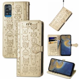 For ZTE A71 Lovely Cat and Dog Embossing Pattern Horizontal Flip Leather Case , with Holder & Card Slots & Wallet & Cartoon Clasp & Lanyard(Gold) (OEM)