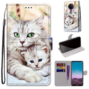For Nokia 5.4 Coloured Drawing Cross Texture Horizontal Flip PU Leather Case with Holder & Card Slots & Wallet & Lanyard(Big Cat Holding Kitten) (OEM)