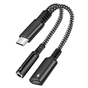 2 in 1 USB-C / Type-C Male to PD 60W USB-C / Type-C Charging + 3.5mm Audio Female Earphone Adapter (Black) (OEM)