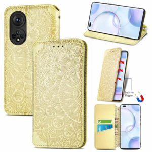 For Honor 50 Pro Blooming Mandala Embossed Pattern Magnetic Horizontal Flip Leather Case with Holder & Card Slots & Wallet(Yellow) (OEM)