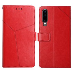 For Huawei P30 Y Stitching Horizontal Flip Leather Phone Case with Holder & Card Slots & Wallet & Photo Frame(Red) (OEM)