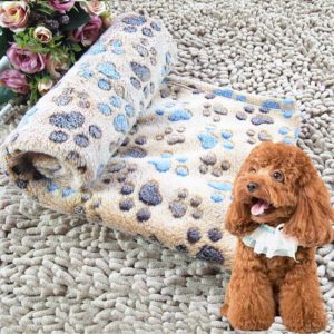 Dog Kennel Mat Footprints Pattern Thick Warm Coral Fleece Pet Dog Blankets, Size: L, 80*100cm(Coffee) (OEM)