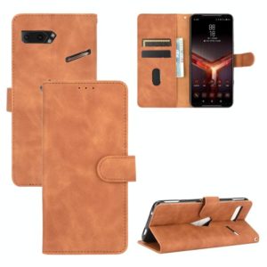 For ASUS ROG Phone II ZS660KL Solid Color Skin Feel Magnetic Buckle Horizontal Flip Calf Texture PU Leather Case with Holder & Card Slots & Wallet(Brown) (OEM)