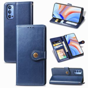 For OPPO Reno 4 Retro Solid Color Leather Buckle Phone Case with Lanyard & Photo Frame & Card Slot & Wallet & Stand Function(Blue) (OEM)