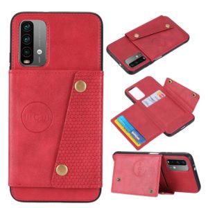 For Xiaomi Redmi Note 9 4G Double Buckle PU + TPU Shockproof Magnetic Protective Case with Card Slot & Holder(Red) (OEM)