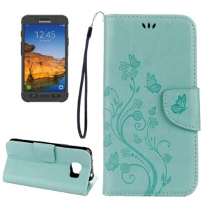 For Galaxy S7 Active Pressed Flowers Butterfly Pattern Horizontal Flip Leather Case with Holder & Card Slots & Wallet & Lanyard(Baby Blue) (OEM)