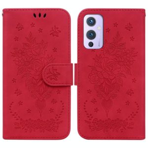 For OnePlus 9 US & EU Version Butterfly Rose Embossed Leather Phone Case(Red) (OEM)