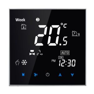 BAC-2000 Central Air Conditioning Type Touch LCD Digital 2-pipe Fan Coil Unit Room Thermostat, Display Fan Speed / Clock / Temperature / Time / Week / Heat etc.(Black) (OEM)