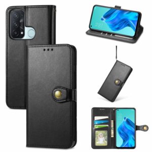 For OPPO Reno5 A Solid Color Leather Buckle Phone Case with Lanyard & Photo Frame & Card Slot & Wallet & Stand Function(Black) (OEM)