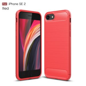 For iPhone SE 2022 / SE 2020 Brushed Texture Carbon Fiber TPU Case(Red) (OEM)