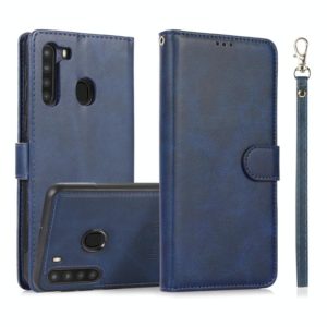 For Samsung Galaxy A21 Calf Texture 2 in 1 Detachable Magnetic Back Cover Horizontal Flip Leather Case with Holder & Card Slots & Wallet & Photo Frame(Blue) (OEM)