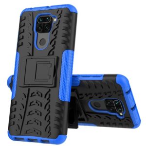 For Xiaomi Redmi Note 9 Tire Texture Shockproof TPU+PC Protective Case with Holder(Blue) (OEM)