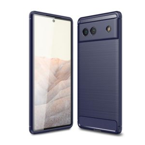 For Google Pixel 6a Brushed Carbon Fiber Texture Shockproof TPU Phone Case(Blue) (OEM)