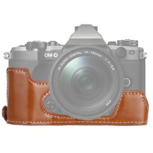 1/4 inch Thread PU Leather Camera Half Case Base for Olympus EM5 / EM5 Mark II (Brown) (OEM)