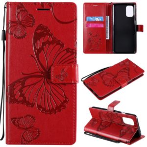 For OnePlus 8T 3D Butterflies Embossing Pattern Horizontal Flip Leather Case with Holder & Card Slot & Wallet(Red) (OEM)