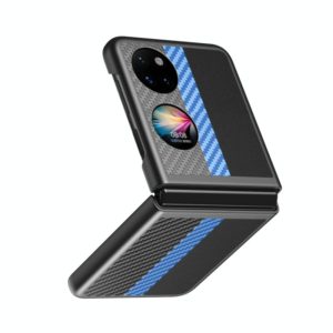 For Huawei P50 Pocket Contrasting PU + Carbon Fiber Phone Case(Sky Blue) (OEM)