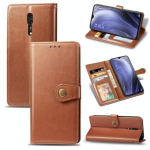 For OPPO Reno Z Retro Solid Color Leather Buckle Phone Case with Lanyard & Photo Frame & Card Slot & Wallet & Stand Function(Brown) (OEM)