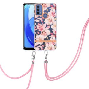 For Motorola Moto E20 / E30 / E40 Flowers Series TPU Phone Case with Lanyard(Pink Gardenia) (OEM)