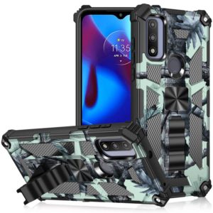 For Motorola G Pure Camouflage Armor Shockproof TPU + PC Magnetic Phone Case with Holder(Mint Green) (OEM)