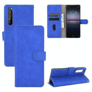 For Sony Xperia 1 II Solid Color Skin Feel Magnetic Buckle Horizontal Flip Calf Texture PU Leather Case with Holder & Card Slots & Wallet(Blue) (OEM)