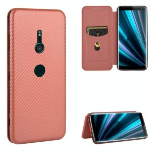 For Sony Xperia XZ3 Carbon Fiber Texture Horizontal Flip TPU + PC + PU Leather Case with Card Slot(Brown) (OEM)