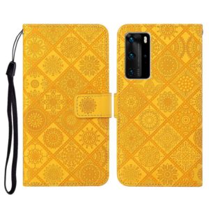 For Huawei P40 Pro Ethnic Style Embossed Pattern Horizontal Flip Leather Case with Holder & Card Slots & Wallet & Lanyard(Yellow) (OEM)