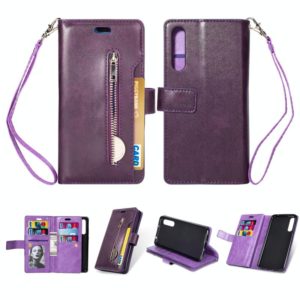 For Huawei P20 Pro Multifunctional Zipper Horizontal Flip Leather Case with Holder & Wallet & 9 Card Slots & Lanyard(Purple) (OEM)