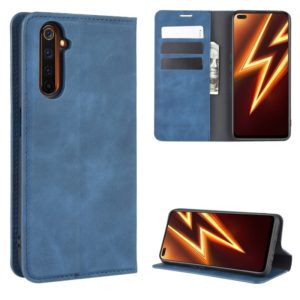 For OPPO Realme 6 Pro Retro-skin Business Magnetic Suction Leather Case with Holder & Card Slots & Wallet(Dark Blue) (OEM)