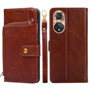 For Honor 50 Zipper Bag PU + TPU Horizontal Flip Leather Case with Holder & Card Slot & Wallet & Lanyard(Brown) (OEM)