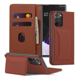 For Samsung Galaxy Note20 5G Strong Magnetism Shockproof Horizontal Flip Liquid Feel Leather Case with Holder & Card Slots & Wallet(Brown) (OEM)
