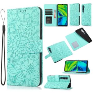 For Xiaomi Mi CC9 Pro Skin Feel Embossed Sunflower Horizontal Flip Leather Case with Holder & Card Slots & Wallet & Lanyard(Green) (OEM)