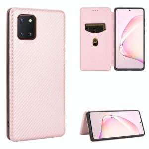 For Samsung Galaxy A81 / M60s / Note 10 Lite Carbon Fiber Texture Horizontal Flip TPU + PC + PU Leather Case with Rope & Card Slot(Pink) (OEM)