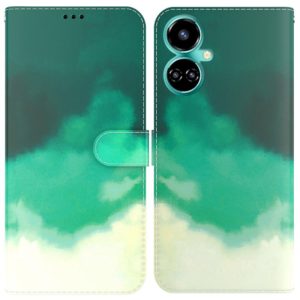 For Tecno Camon 19 Watercolor Pattern Horizontal Flip Leather Phone Case(Cyan Green) (OEM)