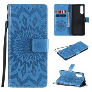 For Sony Xperia5 II Sun Embossing Pattern Horizontal Flip Leather Case with Card Slot & Holder & Wallet & Lanyard(Blue) (OEM)