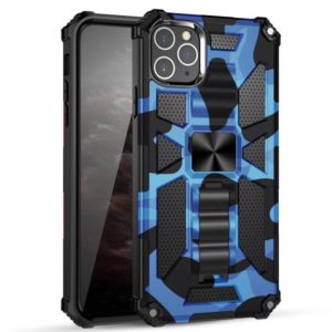 For iPhone 11 Pro Max Camouflage Armor Shockproof TPU + PC Magnetic Protective Case with Holder (Dark Blue) (OEM)