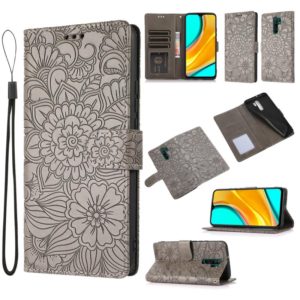 For Xiaomi Redmi 9 Skin Feel Embossed Sunflower Horizontal Flip Leather Case with Holder & Card Slots & Wallet & Lanyard(Grey) (OEM)