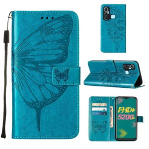 For Infinix Hot 11 Embossed Butterfly Leather Phone Case(Blue) (OEM)