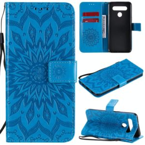 For LG K41S & K51S Pressed Printing Sunflower Pattern Horizontal Flip PU Leather Case Holder & Card Slots & Wallet & Lanyard(Blue) (OEM)