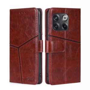 For OnePlus 10T Geometric Stitching Leather Phone Case(Dark Brown) (OEM)