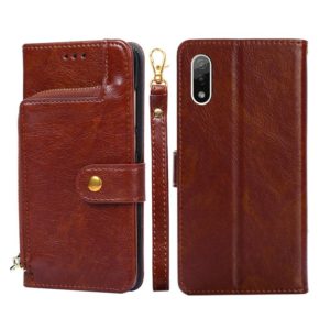 For Sony Xperia Ace II Zipper Bag PU + TPU Horizontal Flip Leather Phone Case(Brown) (OEM)