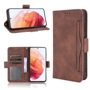 For Samsung Galaxy S21 FE Skin Feel Calf Pattern Horizontal Flip Leather Case with Holder & Card Slots & Photo Frame(Brown) (OEM)