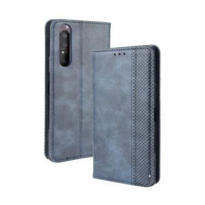 For Sony Xperia 5 II Magnetic Buckle Retro Crazy Horse Texture Horizontal Flip Leather Case with Holder & Card Slots & Photo Frame(Blue) (OEM)