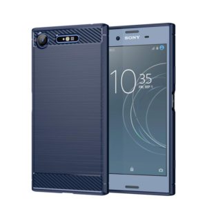 For Sony Xperia XZ1 Brushed Texture Carbon Fiber TPU Phone Case(Blue) (OEM)